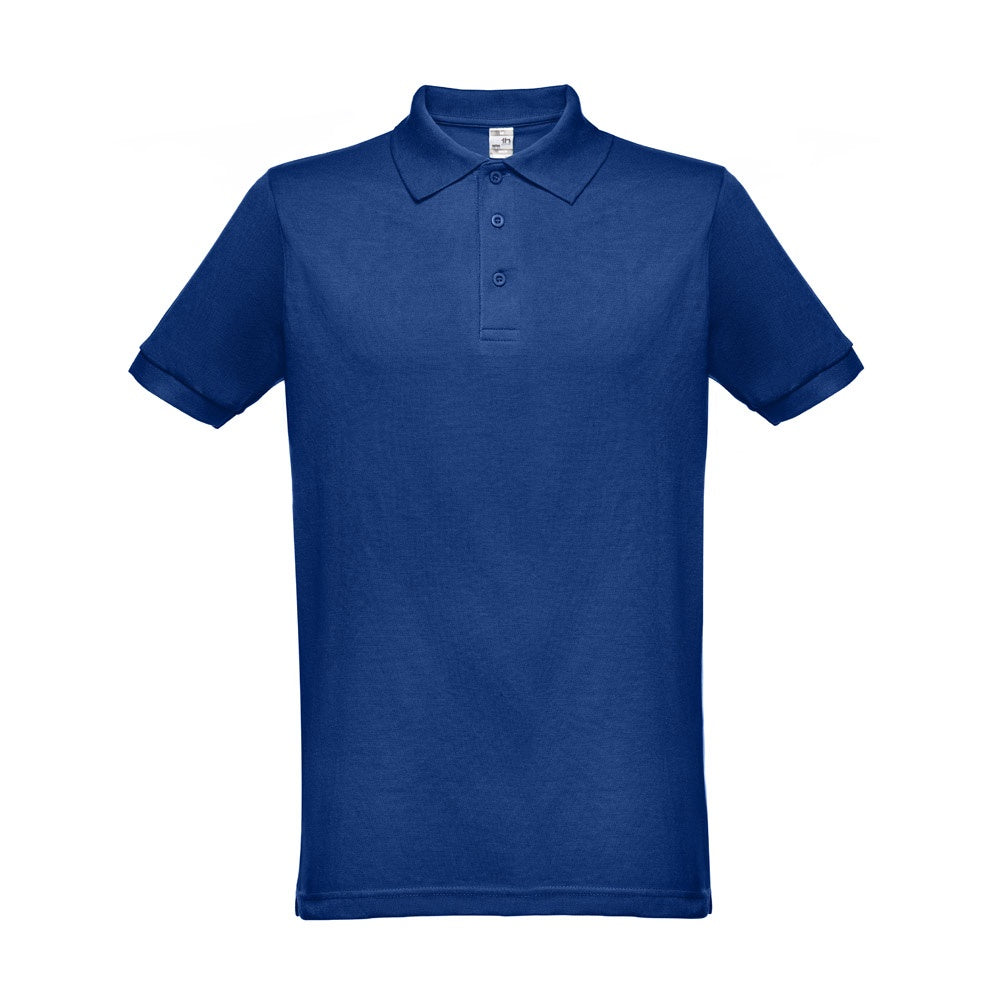 THC BERLIN 3XL promotional polo shirt in royal blue (detail view) with custom logo branding