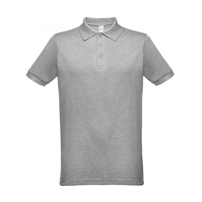 THC BERLIN 3XL promotional polo shirt in heather light grey (detail view) with custom logo branding