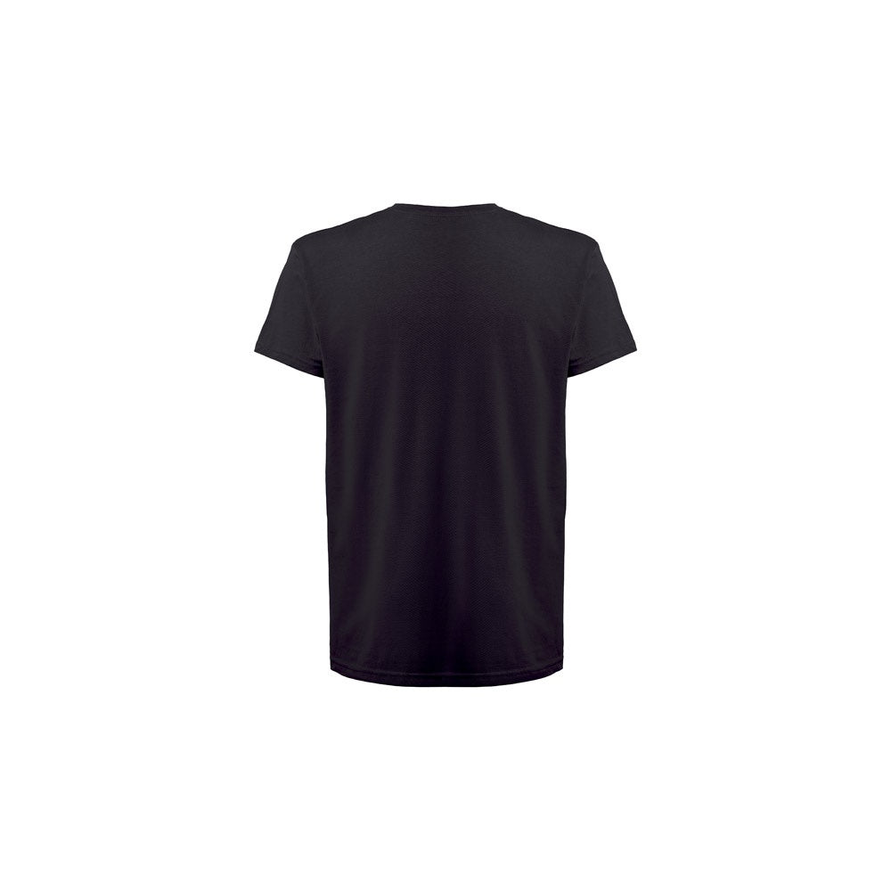 THC FAIR SMALL promotional t-shirt in black (detail view) with custom logo branding