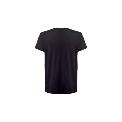 THC FAIR SMALL promotional t-shirt in black (detail view) with custom logo branding