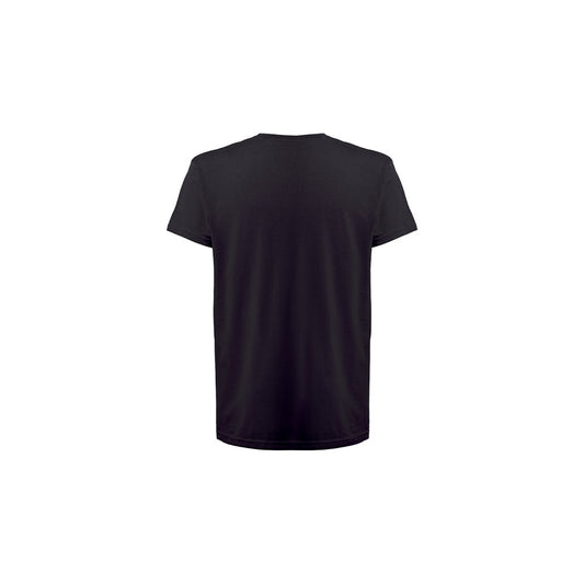 THC FAIR SMALL promotional t-shirt in black (detail view) with custom logo branding
