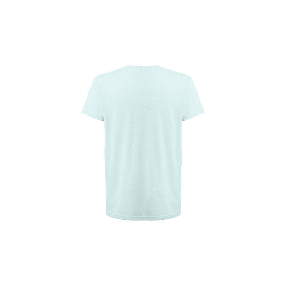 THC FAIR SMALL promotional t-shirt in light blue (detail view) with custom logo branding
