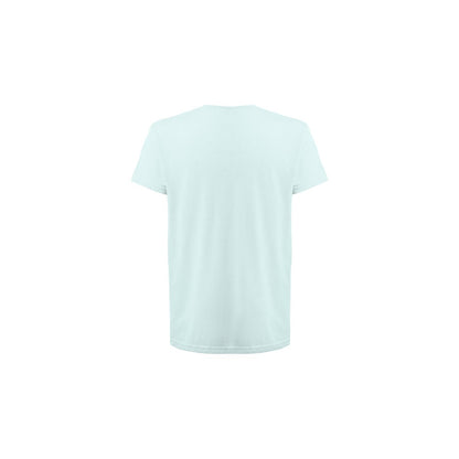 THC FAIR SMALL promotional t-shirt in light blue (detail view) with custom logo branding