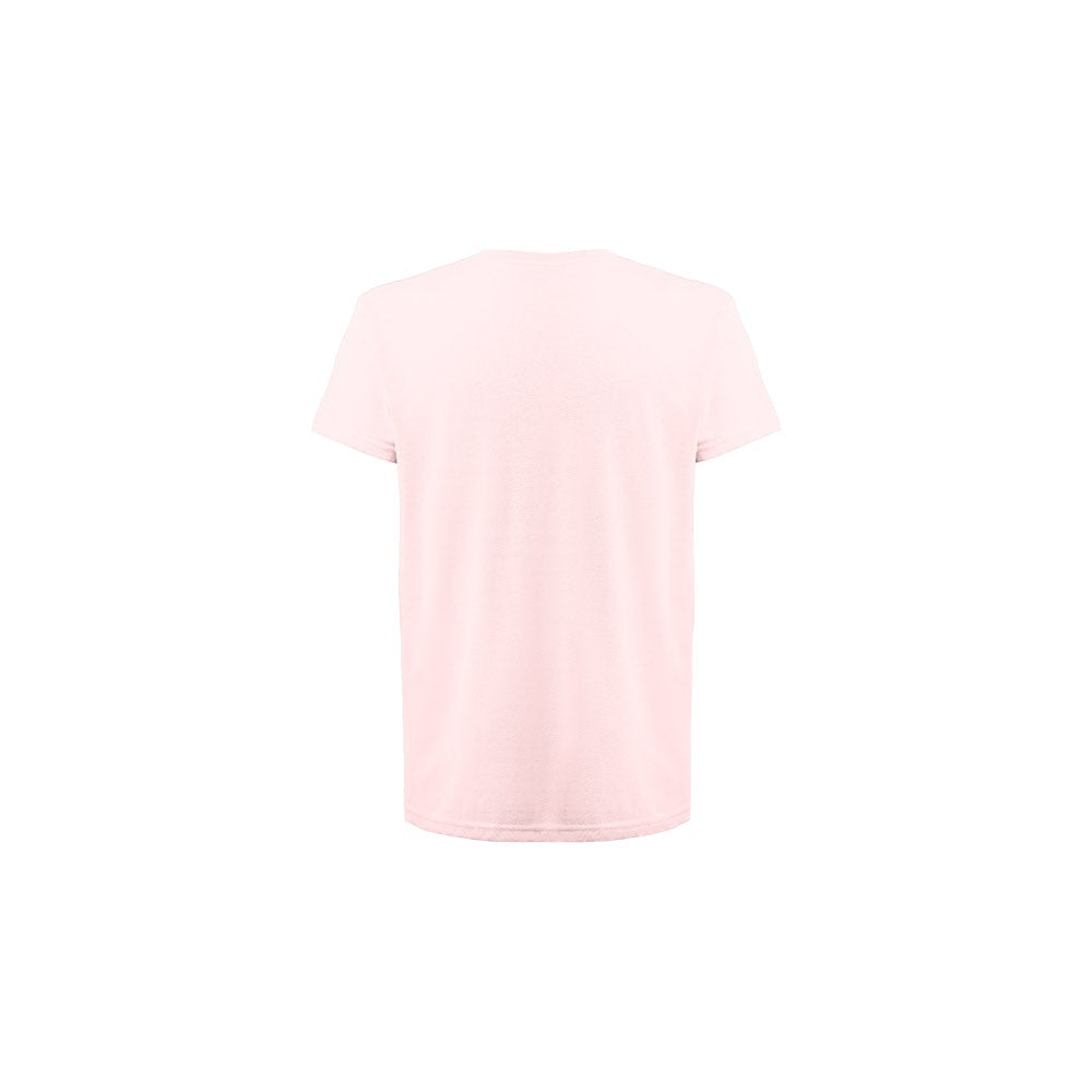 THC FAIR SMALL promotional t-shirt in pastel pink (detail view) with custom logo branding