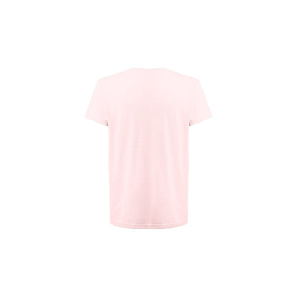 THC FAIR SMALL promotional t-shirt in pastel pink (detail view) with custom logo branding