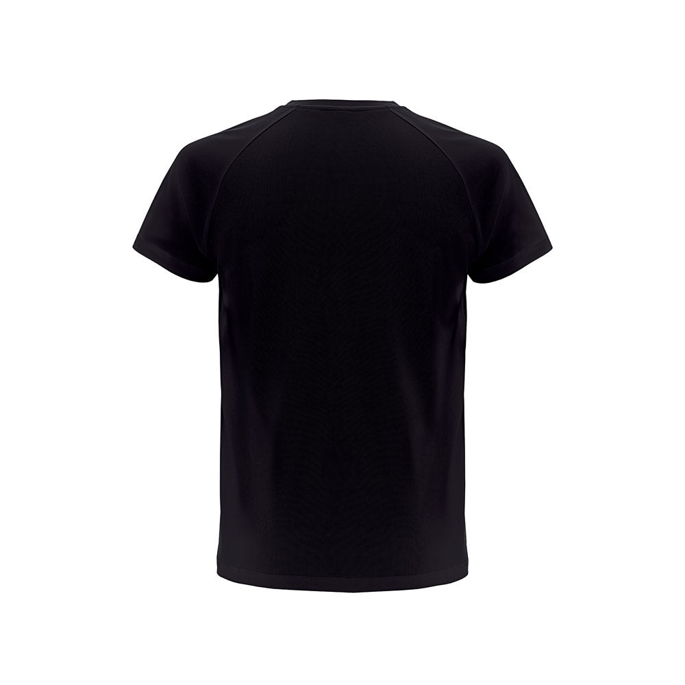 THC MOVE promotional t-shirt in black (detail view) with custom logo branding
