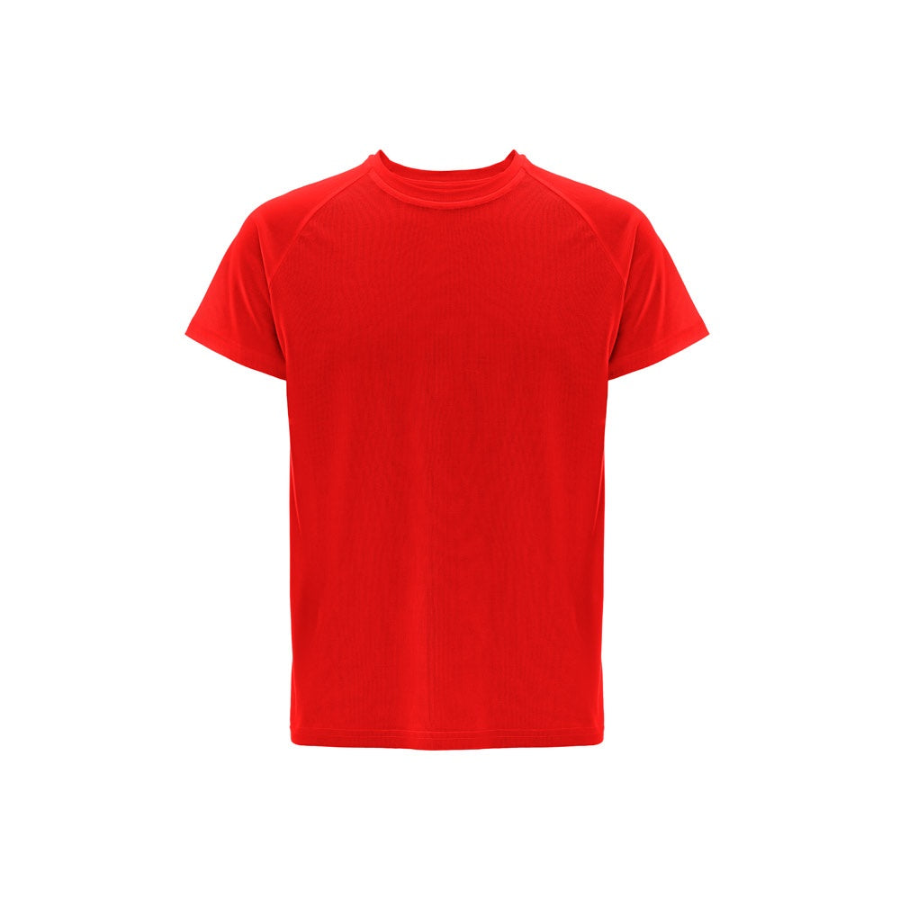 THC MOVE promotional t-shirt in red with custom logo branding