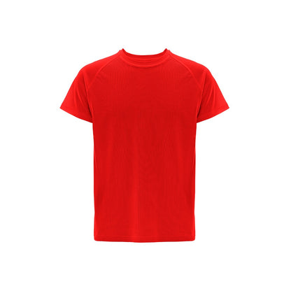 THC MOVE promotional t-shirt in red with custom logo branding