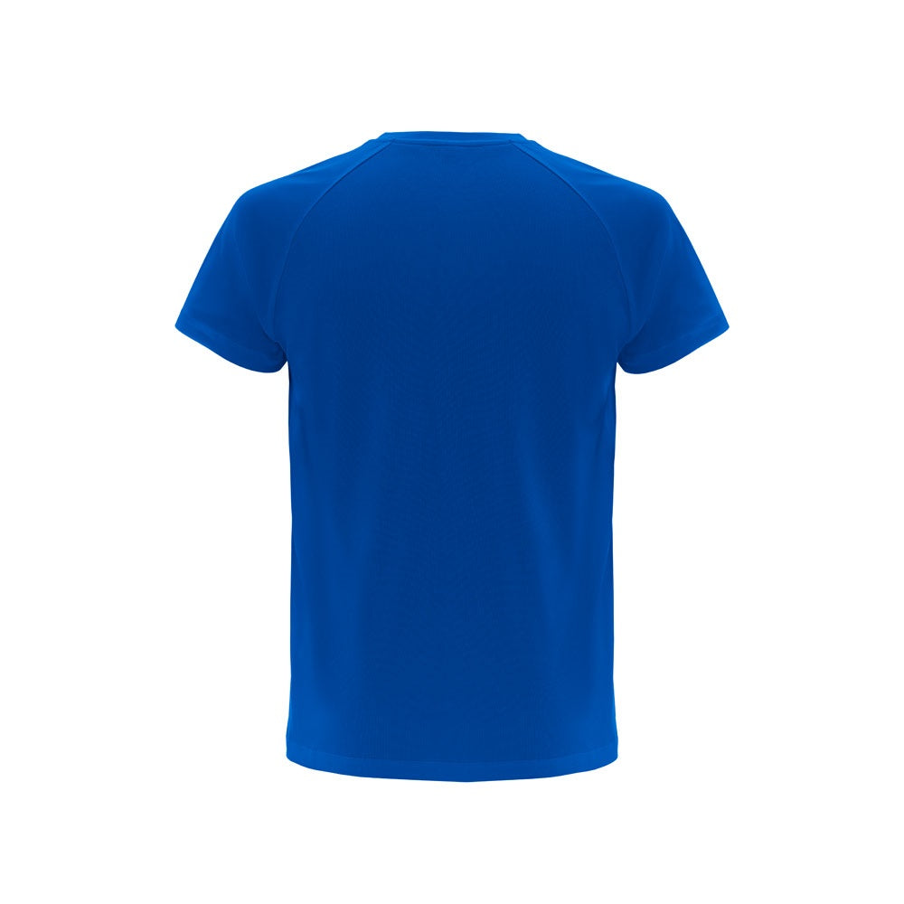 THC MOVE promotional t-shirt in royal blue (detail view) with custom logo branding