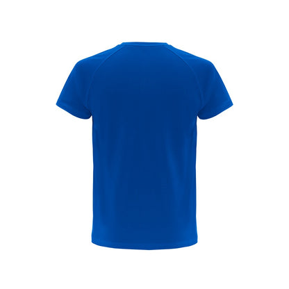 THC MOVE promotional t-shirt in royal blue (detail view) with custom logo branding