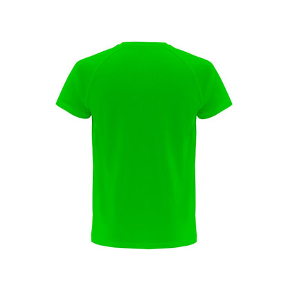 THC MOVE promotional t-shirt in lime green (detail view) with custom logo branding