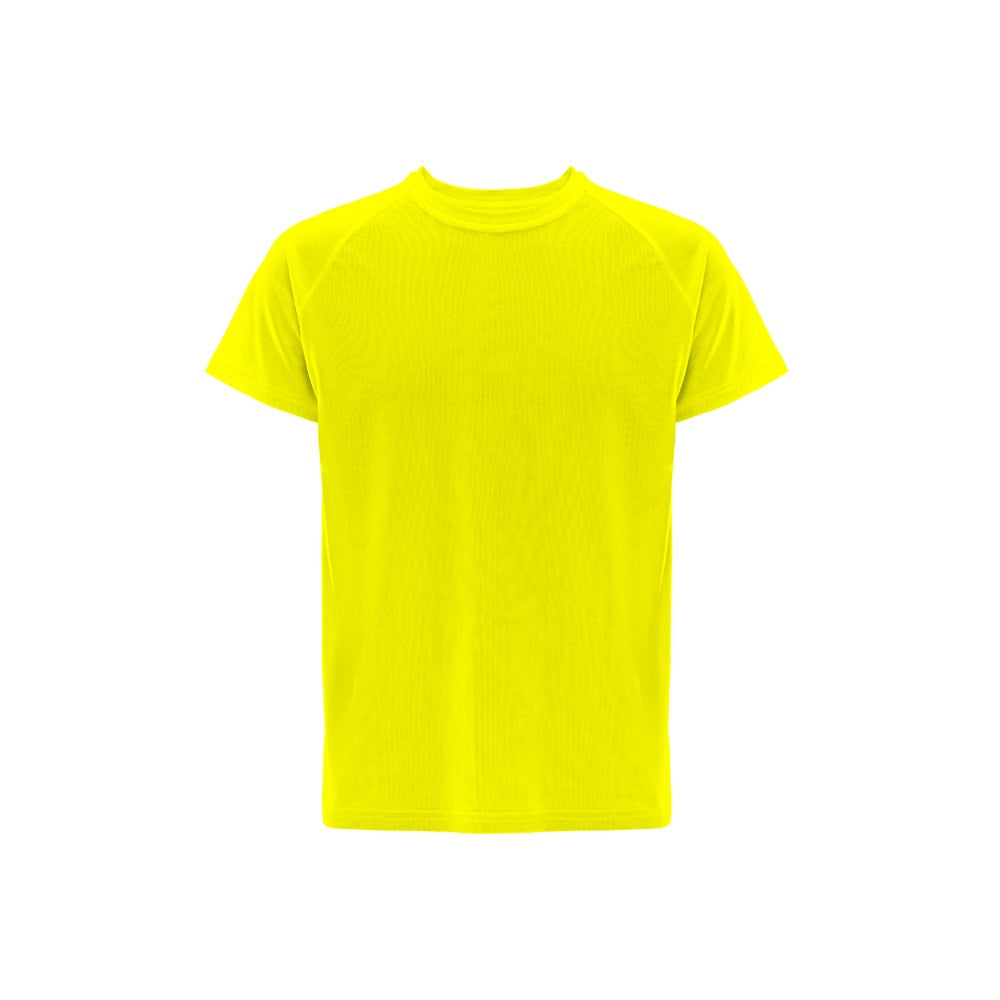 THC MOVE promotional t-shirt in hexachrome yellow with custom logo branding