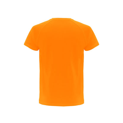 THC MOVE promotional t-shirt in hexachrome orange (detail view) with custom logo branding