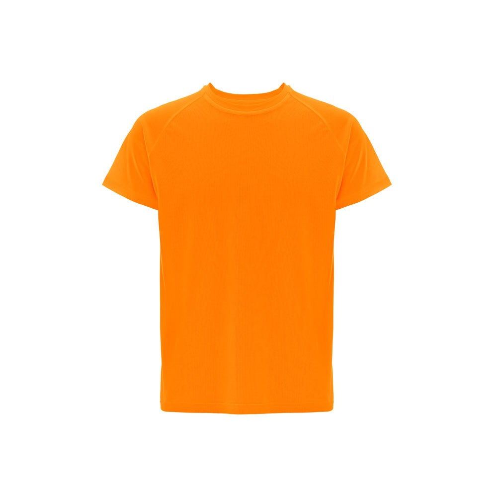THC MOVE promotional t-shirt in hexachrome orange with custom logo branding