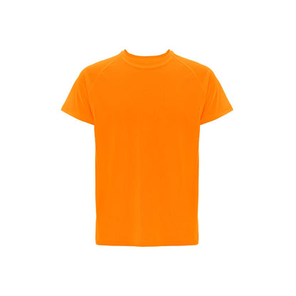 THC MOVE promotional t-shirt in hexachrome orange with custom logo branding