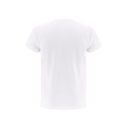 THC MOVE WH promotional t-shirt in white (detail view) with custom logo branding
