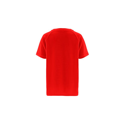 THC MOVE KIDS promotional kids' garment in red (detail view) with custom logo branding