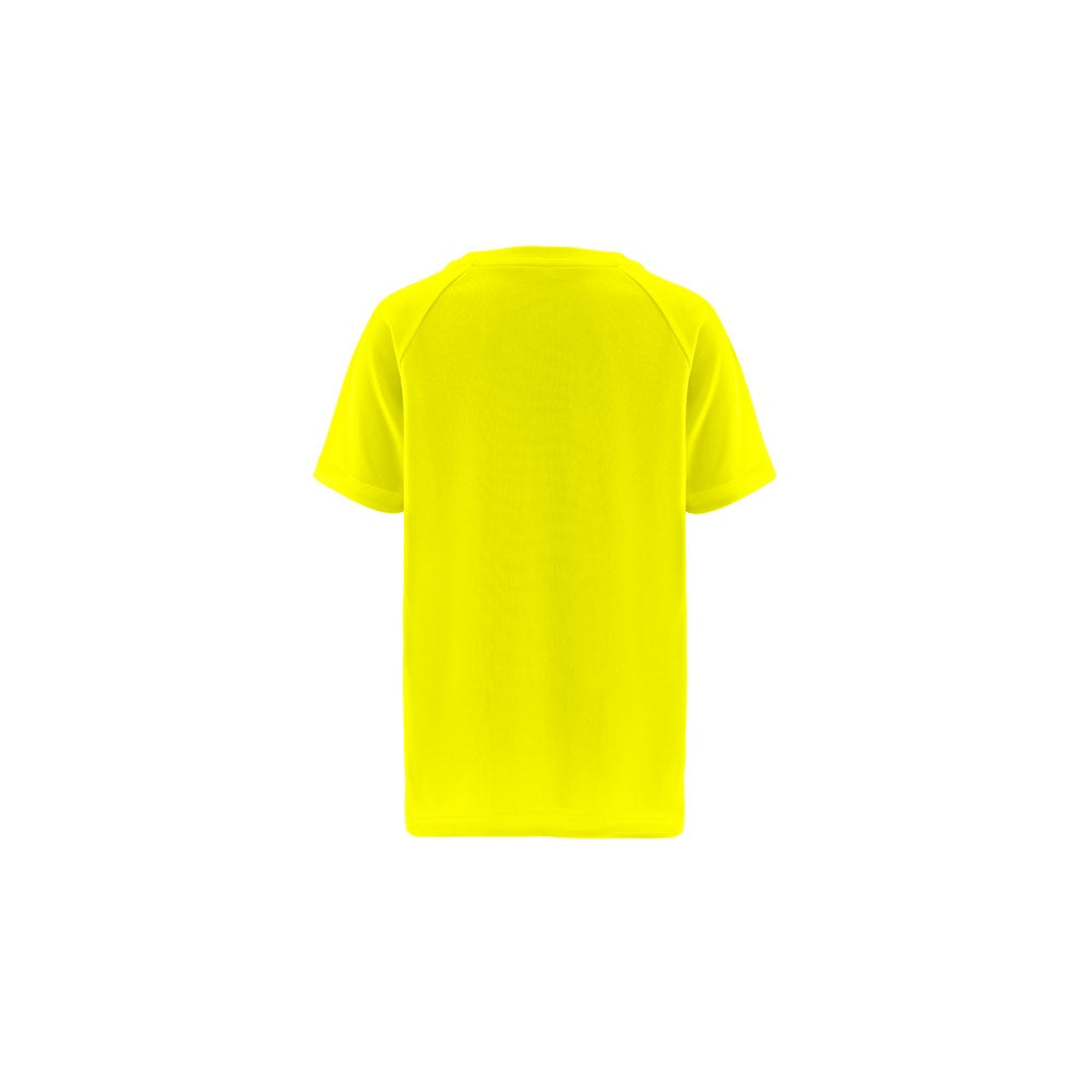 THC MOVE KIDS promotional kids' garment in hexachrome yellow (detail view) with custom logo branding