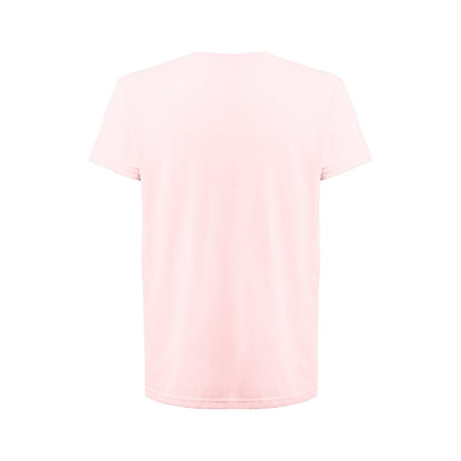 THC FAIR promotional t-shirt in pastel pink (detail view) with custom logo branding