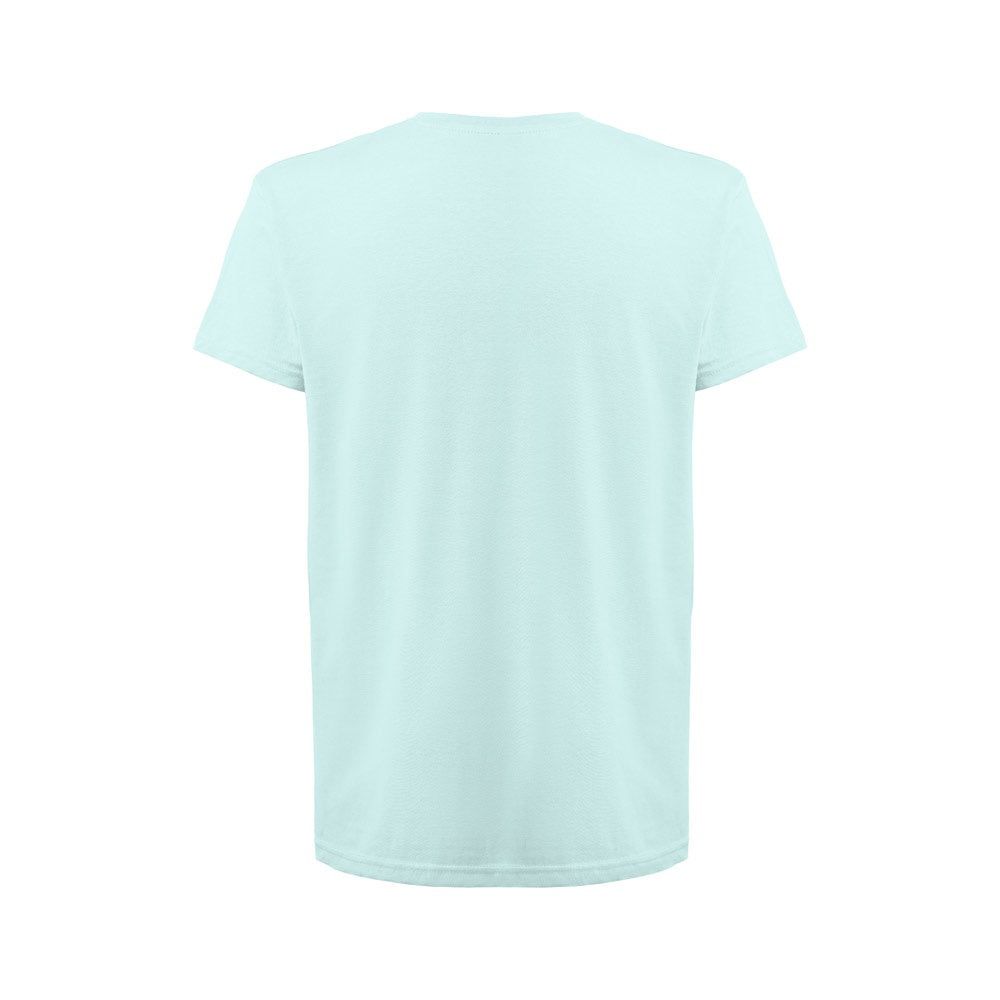 THC FAIR 3XL promotional t-shirt in light blue (detail view) with custom logo branding