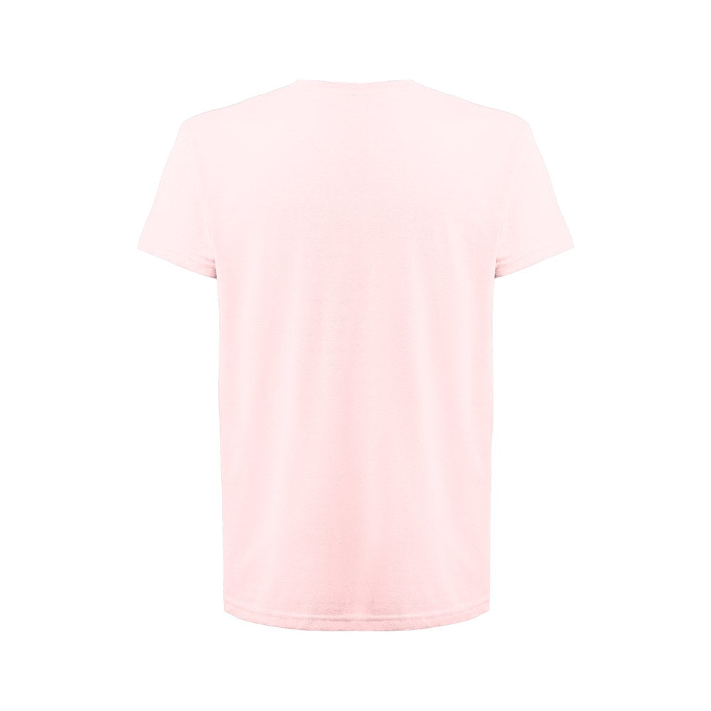 THC FAIR 3XL promotional t-shirt in pastel pink (detail view) with custom logo branding