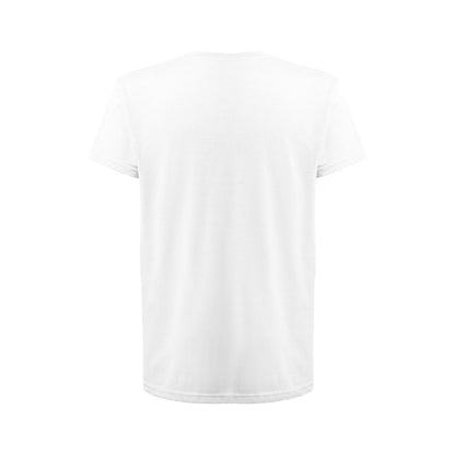 THC FAIR WH promotional t-shirt in white (detail view) with custom logo branding