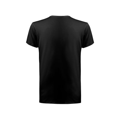 THC TUBE promotional t-shirt in black (detail view) with custom logo branding