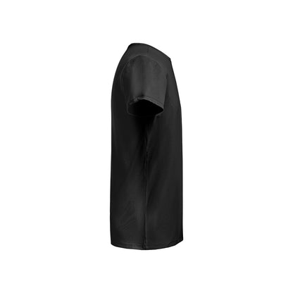 THC TUBE promotional t-shirt in black (detail view) with custom logo branding