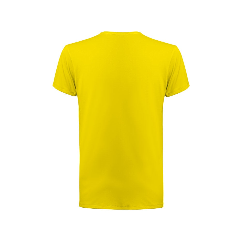 THC TUBE promotional t-shirt in yellow (detail view) with custom logo branding