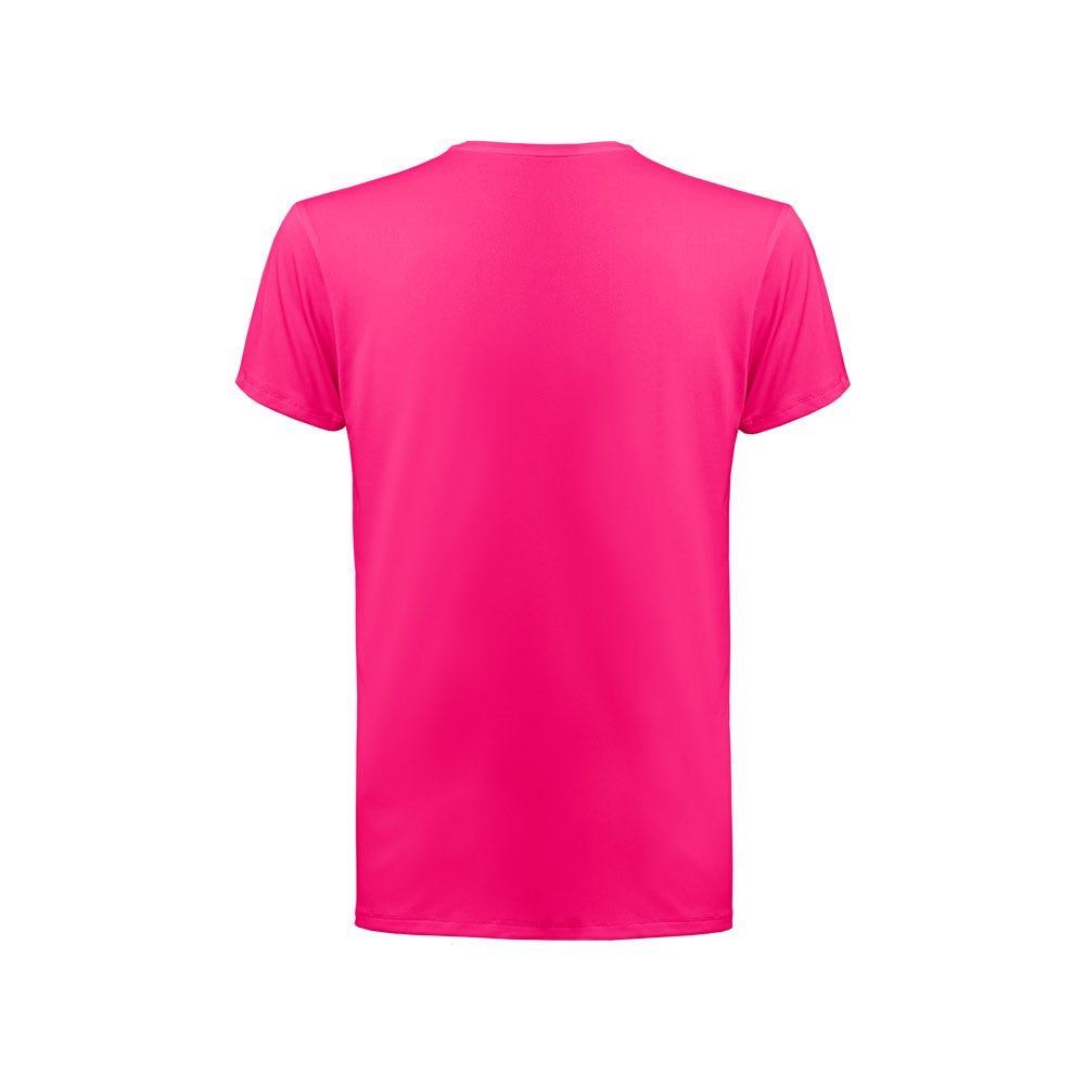 THC TUBE promotional t-shirt in dark pink (detail view) with custom logo branding