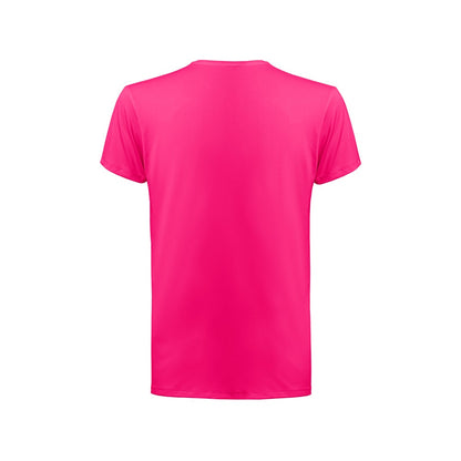 THC TUBE promotional t-shirt in dark pink (detail view) with custom logo branding