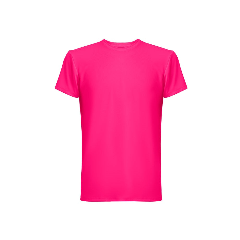 THC TUBE promotional t-shirt in dark pink with custom logo branding