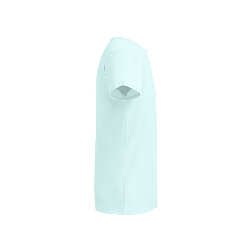 THC TUBE promotional t-shirt in light blue (detail view) with custom logo branding