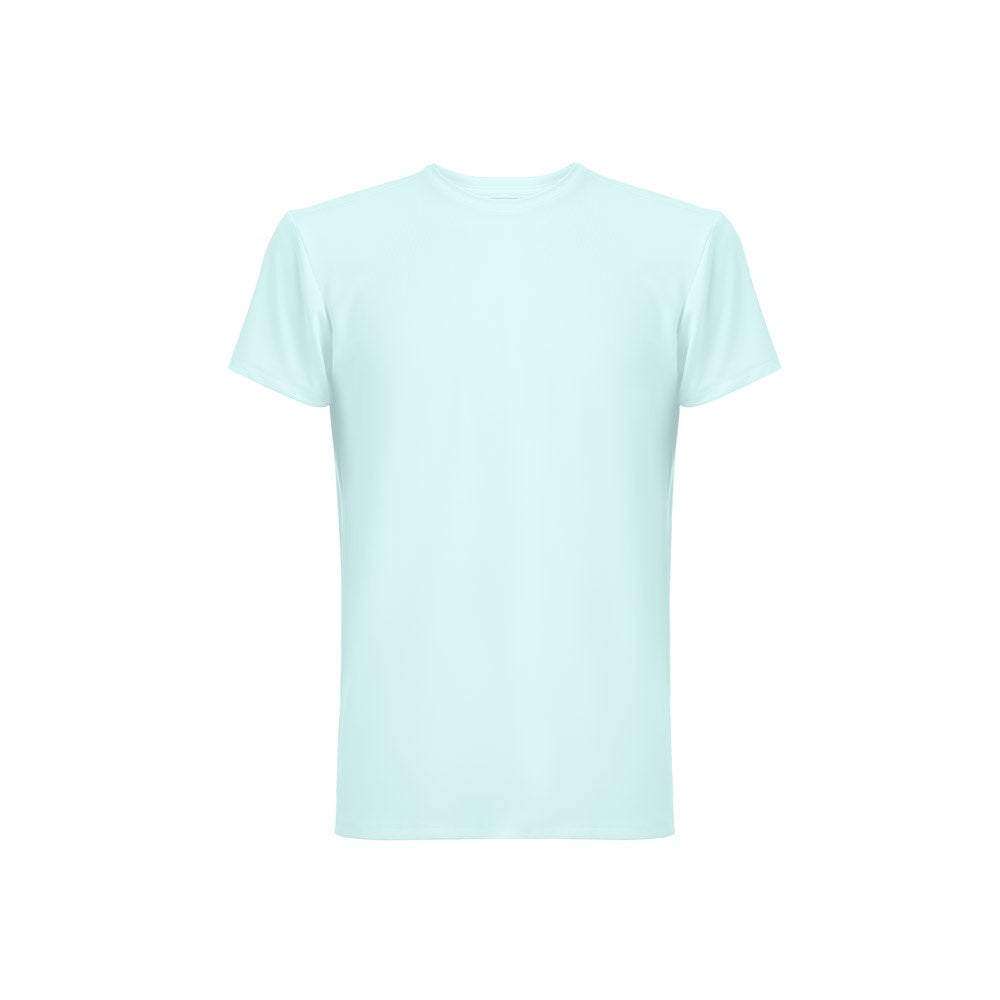 THC TUBE promotional t-shirt in light blue with custom logo branding
