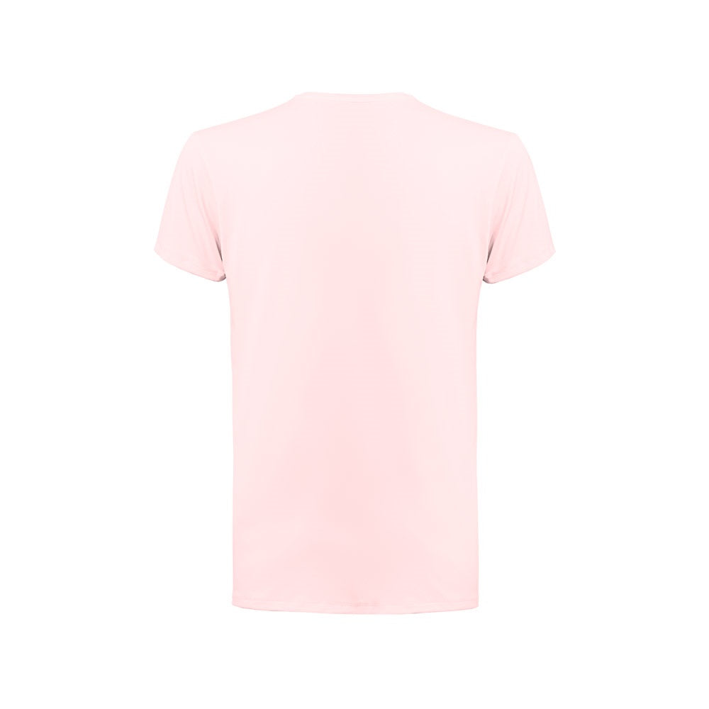 THC TUBE promotional t-shirt in pastel pink (detail view) with custom logo branding