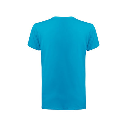 THC TUBE promotional t-shirt in acqua blue (detail view) with custom logo branding