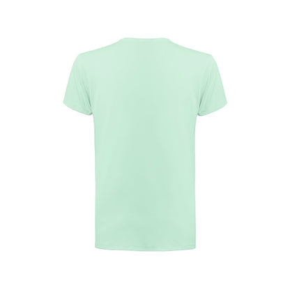 THC TUBE promotional t-shirt in turquoise green (detail view) with custom logo branding