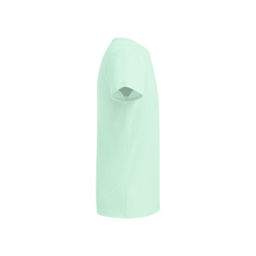 THC TUBE promotional t-shirt in turquoise green (detail view) with custom logo branding