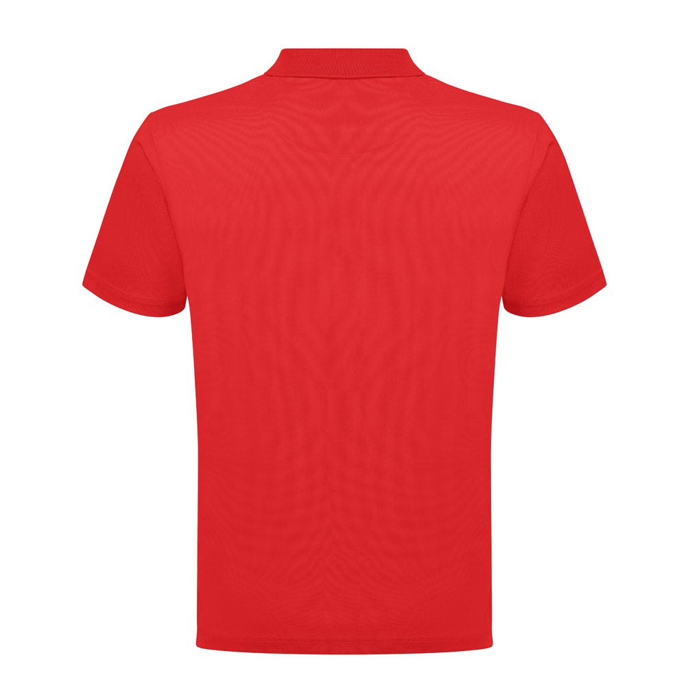 THC DYNAMIC promotional polo shirt in red (detail view) with custom logo branding