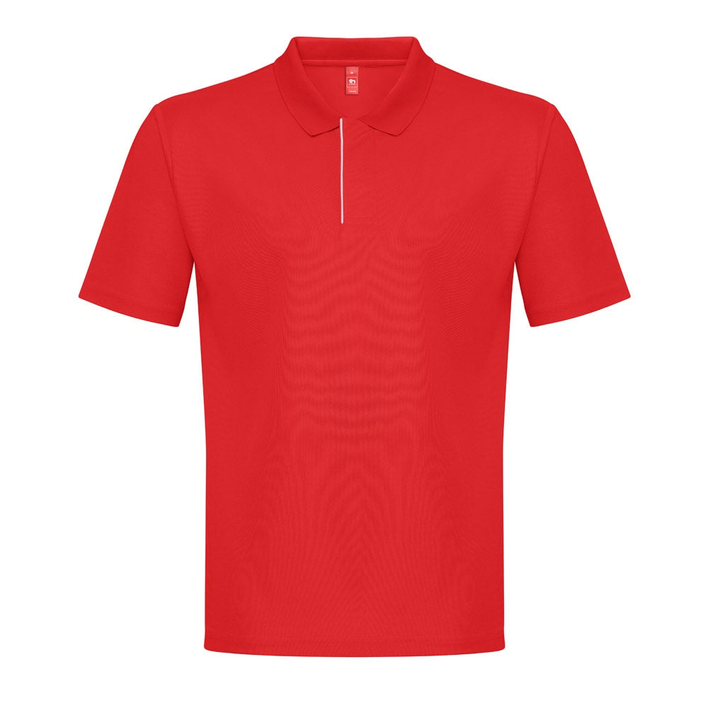 THC DYNAMIC promotional polo shirt in red with custom logo branding