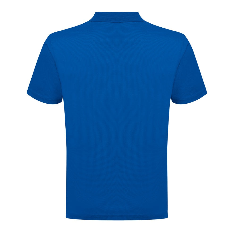 THC DYNAMIC promotional polo shirt in royal blue (detail view) with custom logo branding
