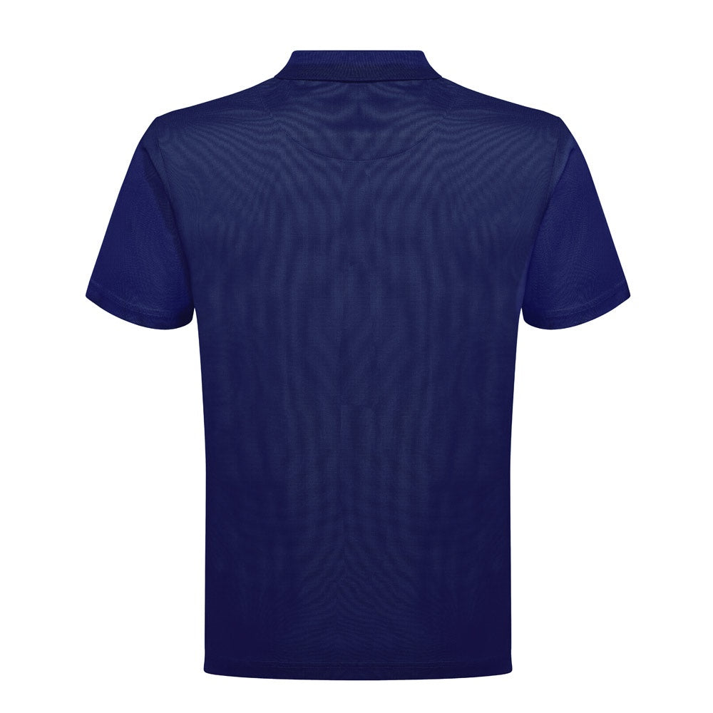 THC DYNAMIC promotional polo shirt in navy blue (detail view) with custom logo branding