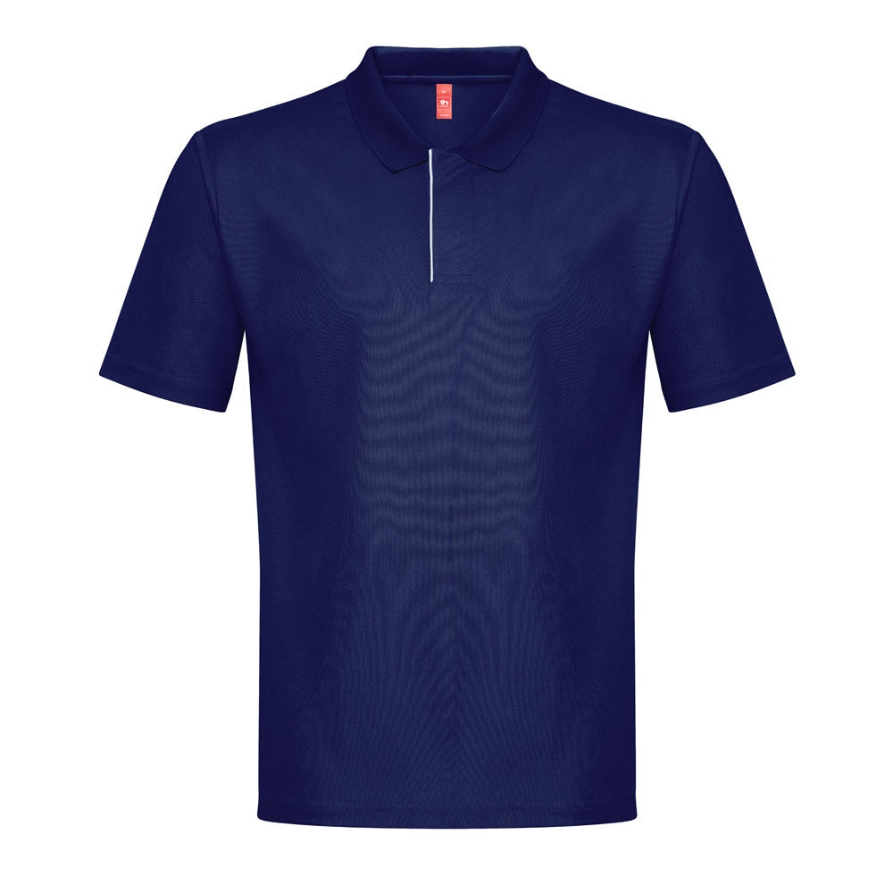 THC DYNAMIC promotional polo shirt in navy blue with custom logo branding