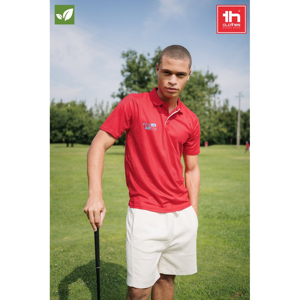 THC DYNAMIC promotional polo shirt (complete set view) with custom logo branding