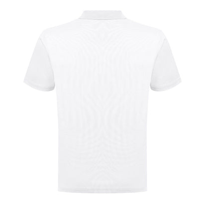 THC DYNAMIC WH promotional polo shirt in white (detail view) with custom logo branding