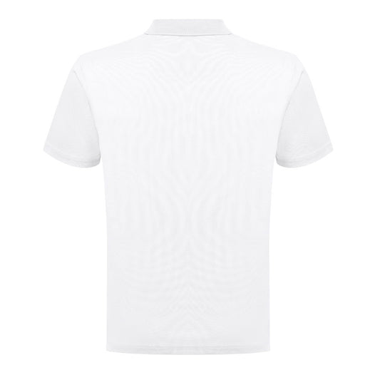 THC DYNAMIC WH promotional polo shirt in white (detail view) with custom logo branding
