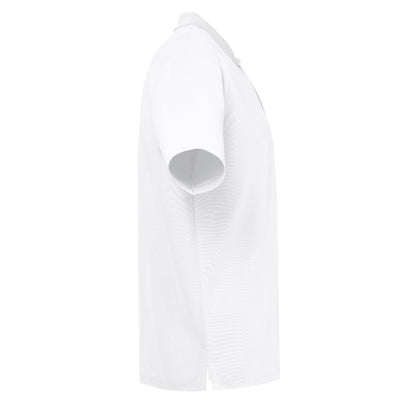 THC DYNAMIC WH promotional polo shirt in white (detail view) with custom logo branding