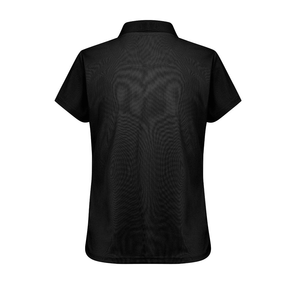 THC DYNAMIC WOMEN promotional polo shirt in black (detail view) with custom logo branding