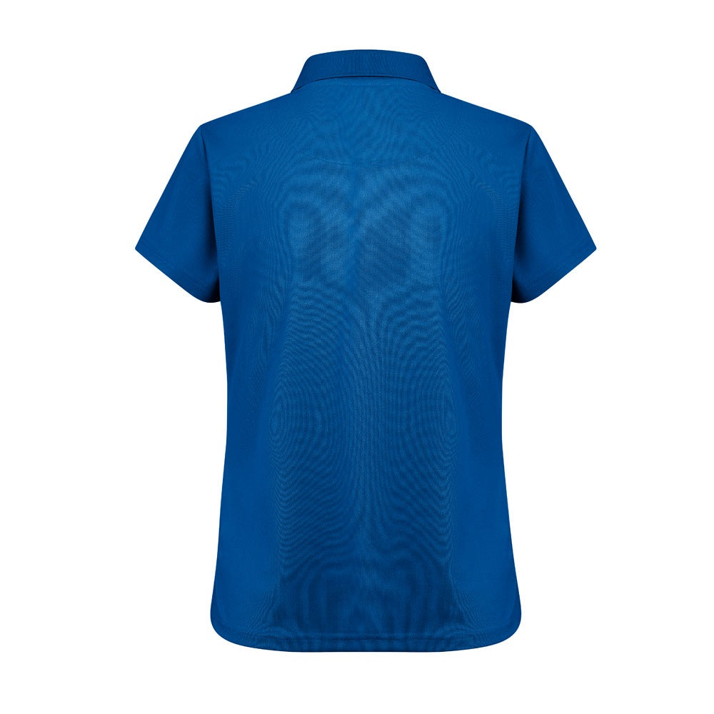 THC DYNAMIC WOMEN promotional polo shirt in royal blue (detail view) with custom logo branding