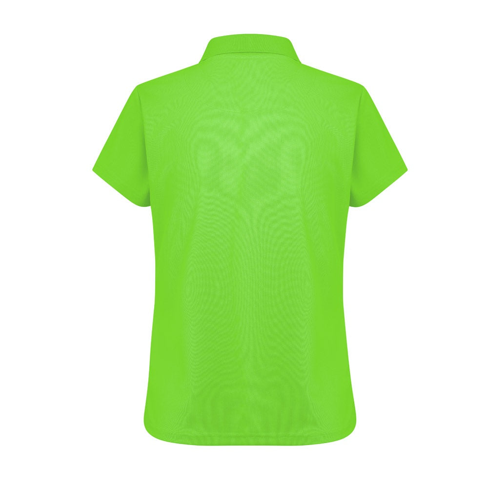 THC DYNAMIC WOMEN promotional polo shirt in lime green (detail view) with custom logo branding